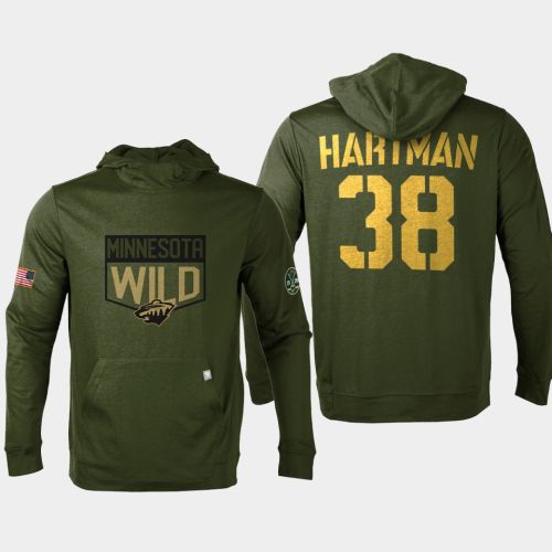 Minnesota Wild 38 Ryan Hartman 2022 Salute to Service Olive Pullover Hoodie