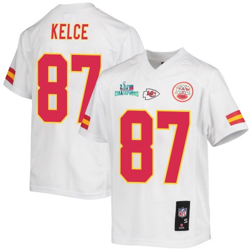 Travis Kelce 87 Kansas City Chiefs Super Bowl LVII Champions Youth Game Jersey - White