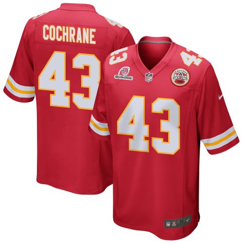 Jack Cochrane 43 Kansas City Chiefs 2024 Divisional Patch Game Men Jersey - Red