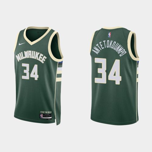 Milwaukee Bucks 34 Giannis Antetokounmpo 2022-23 Icon Edition Hunter Green Men Jersey