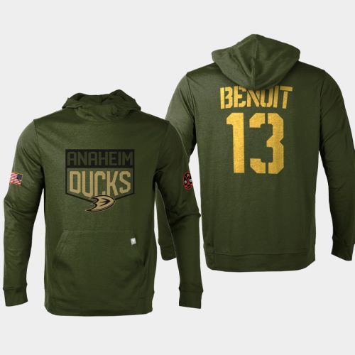 Anaheim Ducks 13 Simon Benoit 2022 Salute to Service Olive Pullover Hoodie