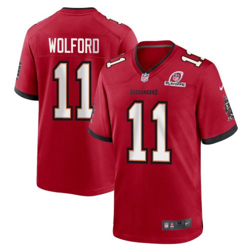 John Wolford 11 Tampa Bay Buccaneers 2023 Playoffs Patch Game Men Jersey - Red