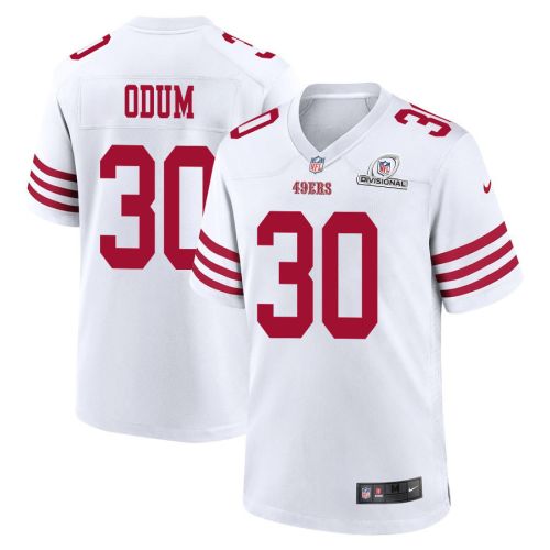 George Odum 30 San Francisco 49ers 2024 Divisional Patch Game Men Jersey - White