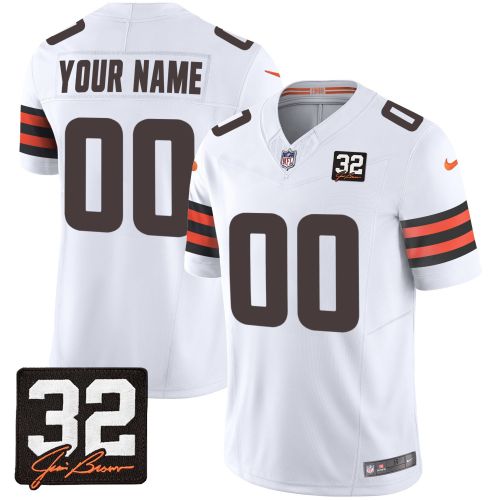 Cleveland Browns Jim Brown Memorial Patch Game Men Custom Jersey - White