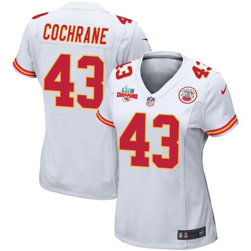 Jack Cochrane 43 Kansas City Chiefs Super Bowl LVII Champions 3 Stars Women Game Jersey - White