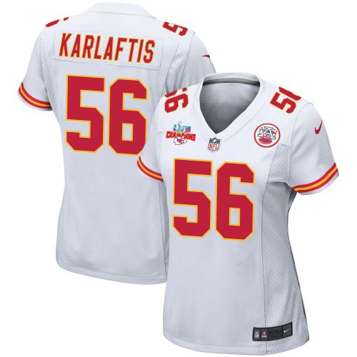 George Karlaftis 56 Kansas City Chiefs Super Bowl LVII Champions 3 Stars Women Game Jersey - White