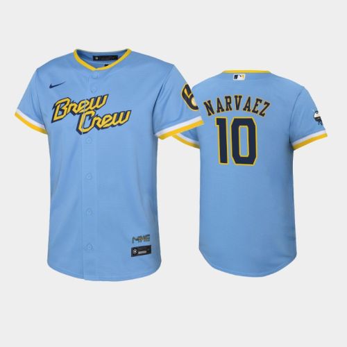 2022-23 City Connect Youth Milwaukee Brewers Omar Narvaez 10 Omar Narvaez Jersey - Powder Blue