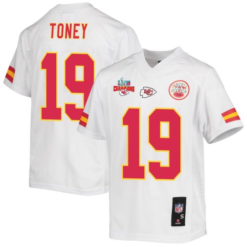 Kadarius Toney 19 Kansas City Chiefs Super Bowl LVII Champions 3 Stars Youth Game Jersey - White