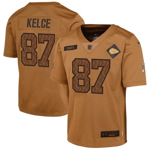 Travis Kelce 87 Kansas City Chiefs 2023 Salute To Service Limited YOUTH Jersey - Brown