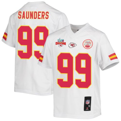 Khalen Saunders 99 Kansas City Chiefs Super Bowl LVII Champions 3 Stars Youth Game Jersey - White