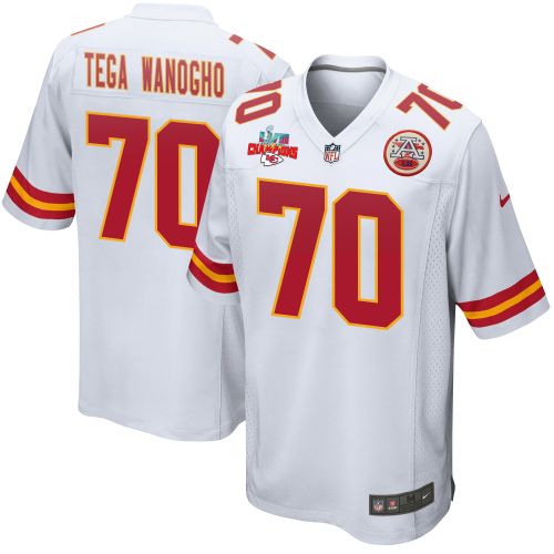 Prince Tega Wanogho 70 Kansas City Chiefs Super Bowl LVII Champions 3 Stars Men Game Jersey - White