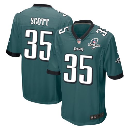 Boston Scott 35 Philadelphia Eagles 2023 Playoffs Patch Game Men Jersey - Midnight Green