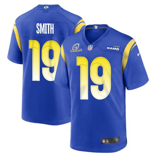 Xavier Smith 19 Los Angeles Rams 2023 Playoffs Patch Game Men Jersey - Royal