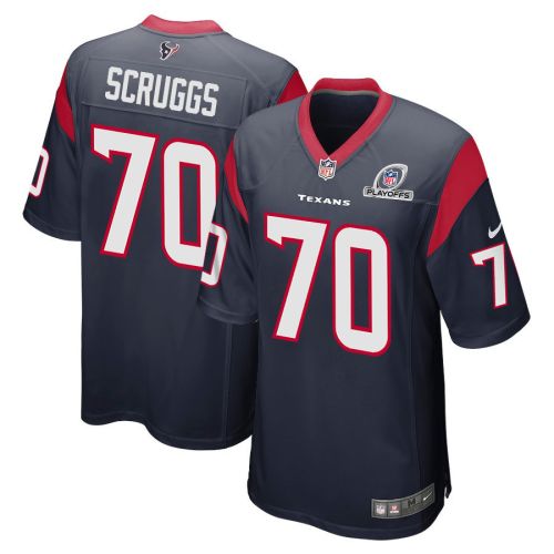 Juice Scruggs 70 Houston Texans 2023 Playoffs Patch Game Men Jersey - Navy