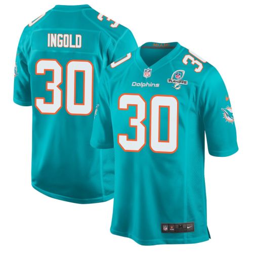 Alec Ingold 30 Miami Dolphins 2023 Playoffs Patch Game Men Jersey - Aqua