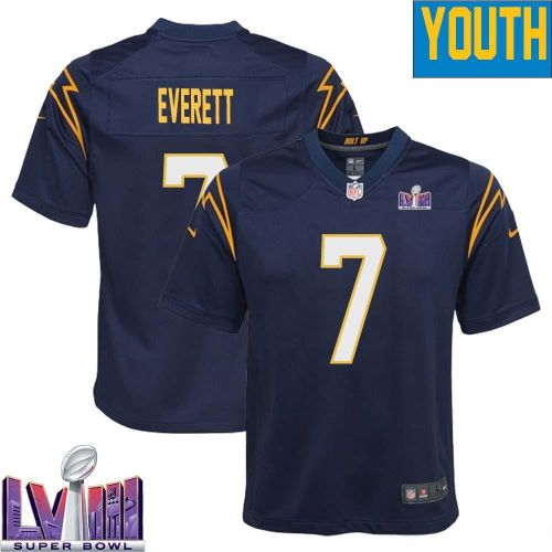 Gerald Everett 7 Los Angeles Chargers Super Bowl LVIII YOUTH Alternate Game Jersey - Navy