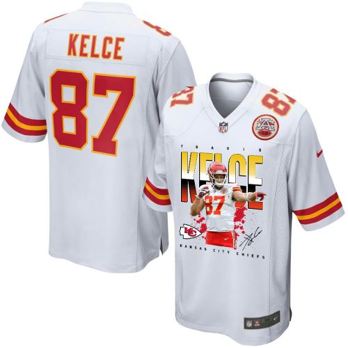 Travis Kelce 87 Kansas City Chiefs Catching Fire Game Jersey - Men, White