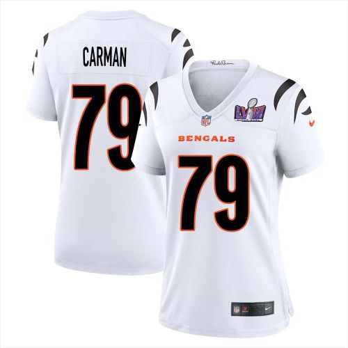 Jackson Carman 79 Cincinnati Bengals Super Bowl LVIII Women Away Limited Jersey - White