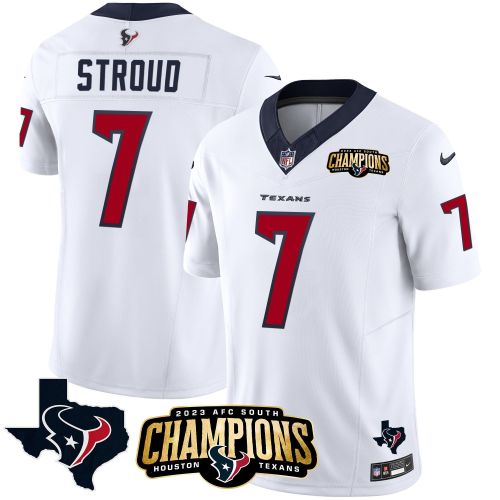 C.J. Stroud 7 Houston Texans 2023 AFC South Champions Patch Game Men Jersey - White