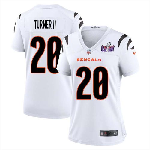 DJ Turner II 20 Cincinnati Bengals Super Bowl LVIII Women Away Limited Jersey - White