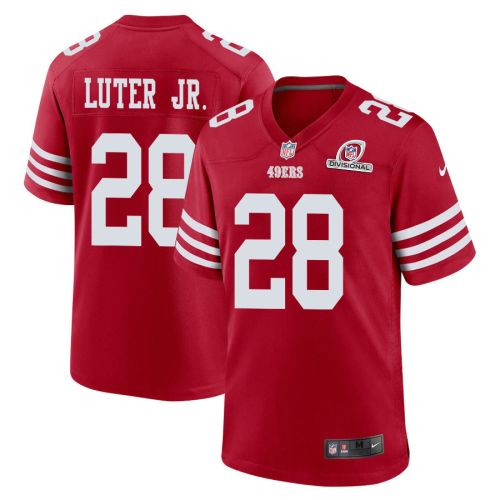 Darrell Luter Jr. 28 San Francisco 49ers 2024 Divisional Patch Game Men Jersey - Scarlet