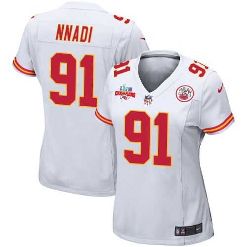 Derrick Nnadi 91 Kansas City Chiefs Super Bowl LVII Champions 3 Stars Women Game Jersey - White