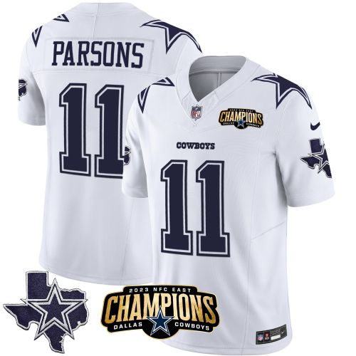 Micah Parsons 11 Dallas Cowboys 2023 NFC East Champions Patch Game Men Jersey - White