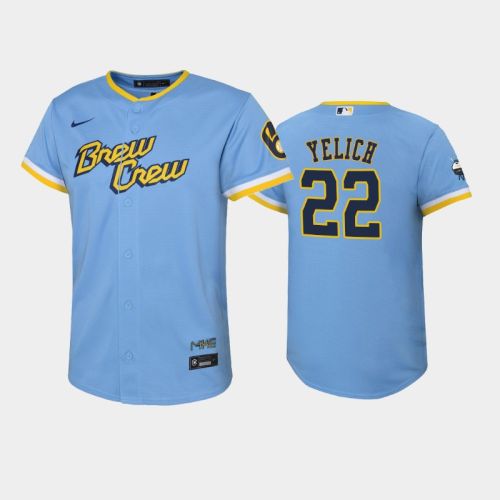 2022-23 City Connect Youth Milwaukee Brewers Christian Yelich 22 Christian Yelich Jersey - Powder Blue