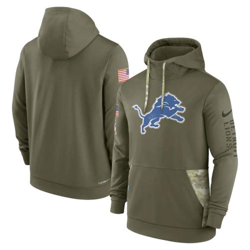 Detroit Lions 2022 Salute to Service Therma Performance Pullover Men Hoodie - Olive