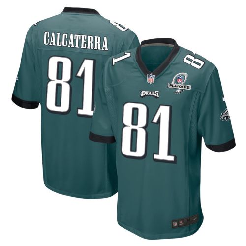 Grant Calcaterra 81 Philadelphia Eagles 2023 Playoffs Patch Game Men Jersey - Midnight Green