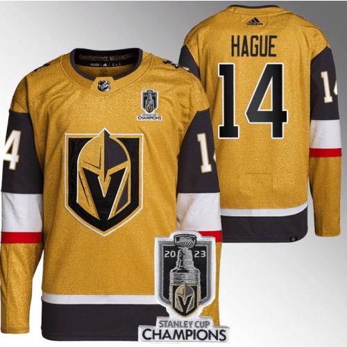 Nicolas Hague 14 Vegas Golden Knights 2023 Stanley Cup Champions Patch Breakaway Home Jersey - Gold