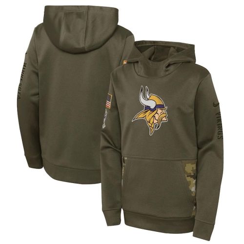 Minnesota Vikings Youth 2022 Salute To Service Performance Pullover Hoodie - Olive