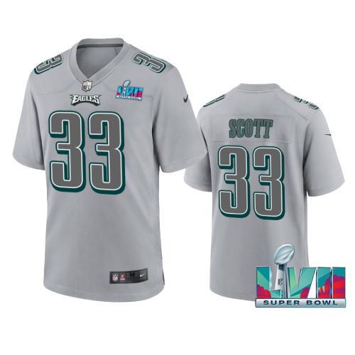 Josiah Scott 33 Philadelphia Eagles Super Bowl LVII Patch Atmosphere Fashion Game Jersey - Gray