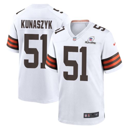 Jordan Kunaszyk 51 Cleveland Browns 2023 Playoffs Patch Game Men Jersey - White