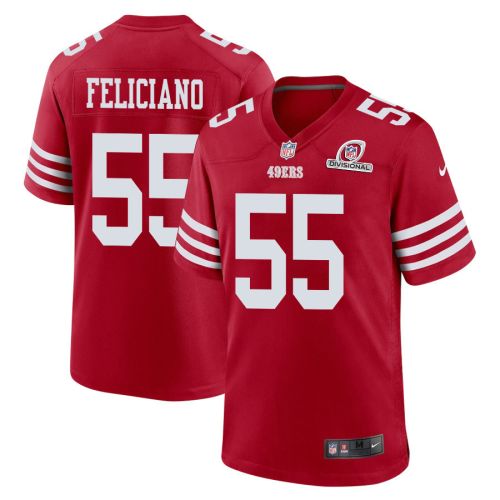 Jon Feliciano 55 San Francisco 49ers 2024 Divisional Patch Game Men Jersey - Scarlet