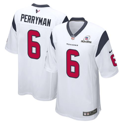 Denzel Perryman 6 Houston Texans 2023 Playoffs Patch Game Men Jersey - White