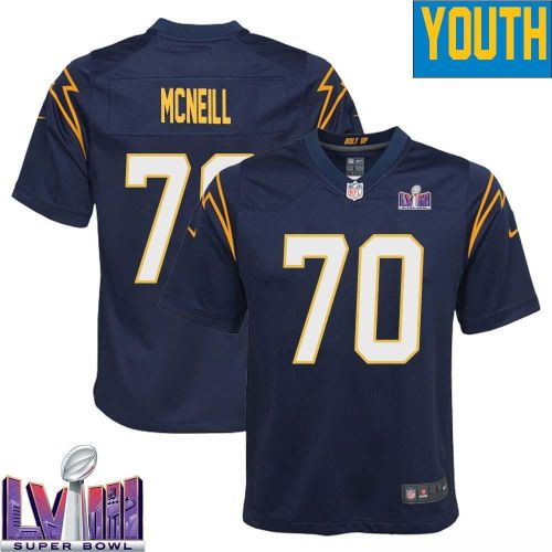 Marcus McNeill 70 Los Angeles Chargers Super Bowl LVIII YOUTH Alternate Game Jersey - Navy