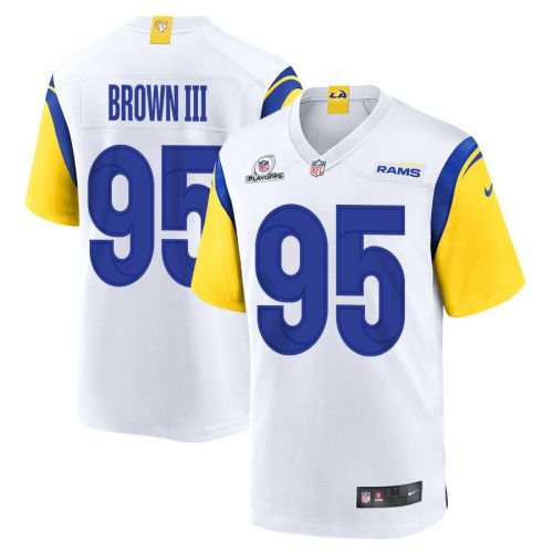 Bobby Brown III 95 Los Angeles Rams 2023 Playoffs Patch Game Men Jersey - White