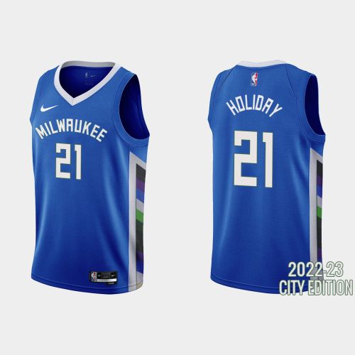 Milwaukee Bucks 21 Jrue Holiday 2022-23 City Edition Blue Men Jersey