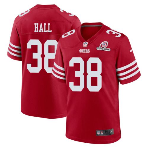 Kemon Hall 38 San Francisco 49ers 2024 Divisional Patch Game Men Jersey - Scarlet