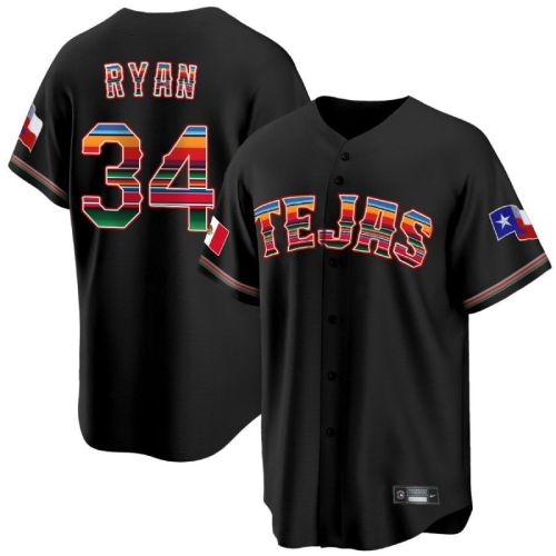 Nolan Ryan 34 Texas Rangers Mexican Collection Baseball Men Jersey - Black