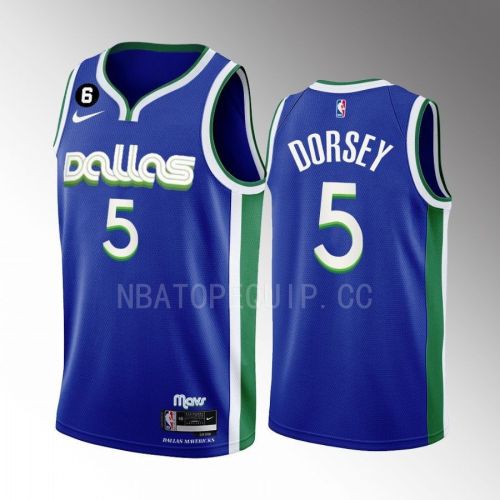 Tyler Dorsey 5 2022-23 Dallas Mavericks Blue City Edition Men Jersey Swingman