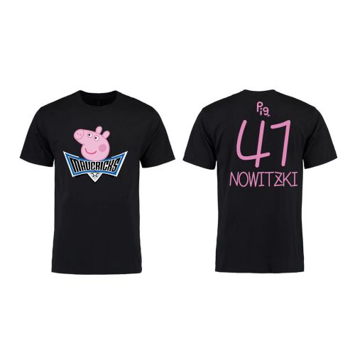 Dirk Nowitzki 41 Dallas Mavericks Pig Print T-Shirt - Black