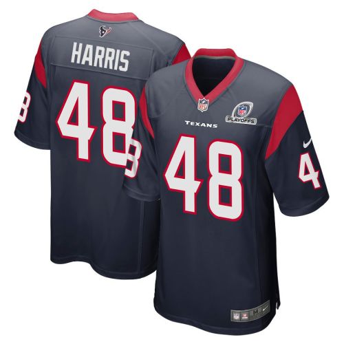 Christian Harris 48 Houston Texans 2023 Playoffs Patch Game Men Jersey - Navy