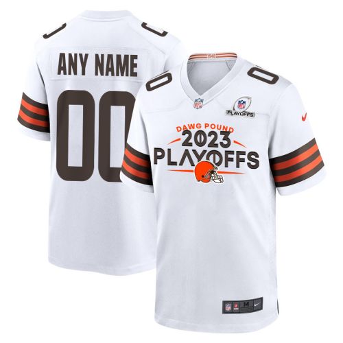 Cleveland Browns Dawg Pound 2023 Playoffs Game Men Custom Jersey - White