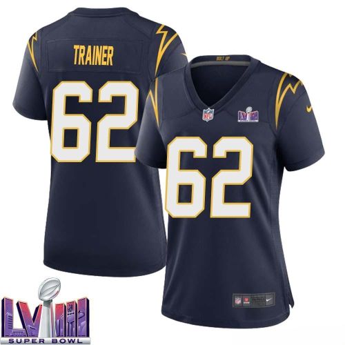 Andrew Trainer 62 Los Angeles Chargers Super Bowl LVIII Women Alternate Game Jersey - Navy