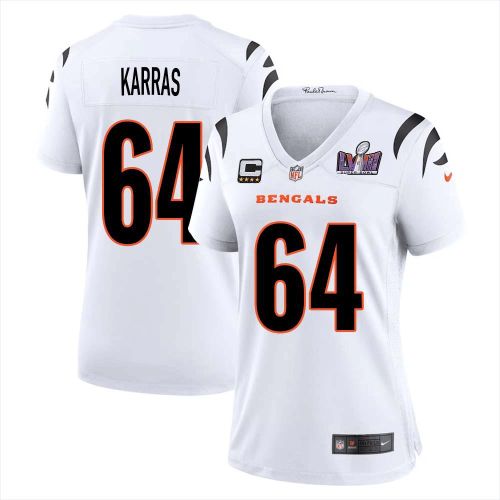 Ted Karras 64 Cincinnati Bengals Super Bowl LVIII Women Away Limited Jersey - White