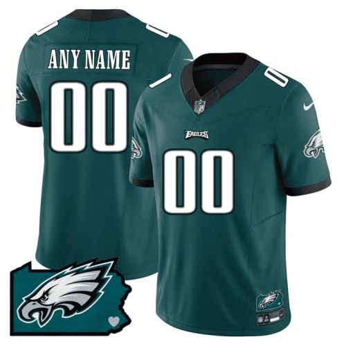 Philadelphia Eagles Pennsylvania State Map Patch Game Men Custom Jersey - Midnight Green