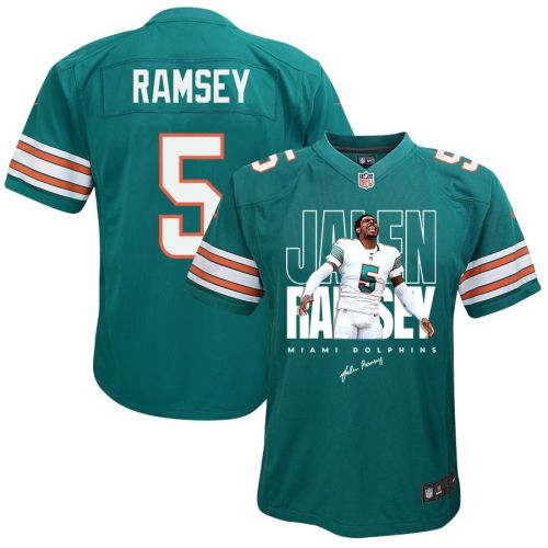 Jalen Ramsey 5 Signed Miami Dolphins Alternate Game YOUTH Jersey - Aqua