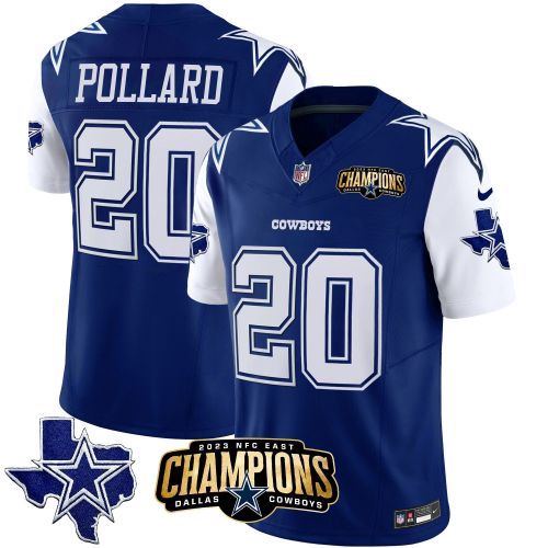 Tony Pollard 20 Dallas Cowboys 2023 NFC East Champions Patch Game Men Jersey - Royal